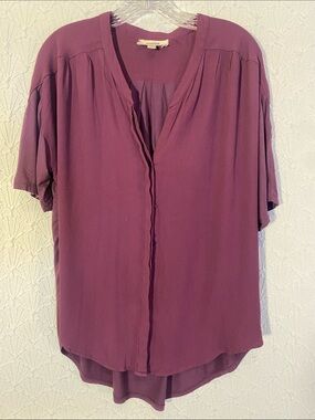Porridge Clothing burgundy short sleeve button front top 100% viscose